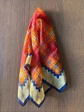 KKÚSEBO - Vibrant Plaid hand Finished Neck Scarf in Red, Orange & Tan